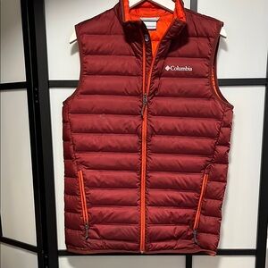 Columbia Vest Mens Small Orange 650 Down Sleeveless Puffer Outdoors Hiking Warm